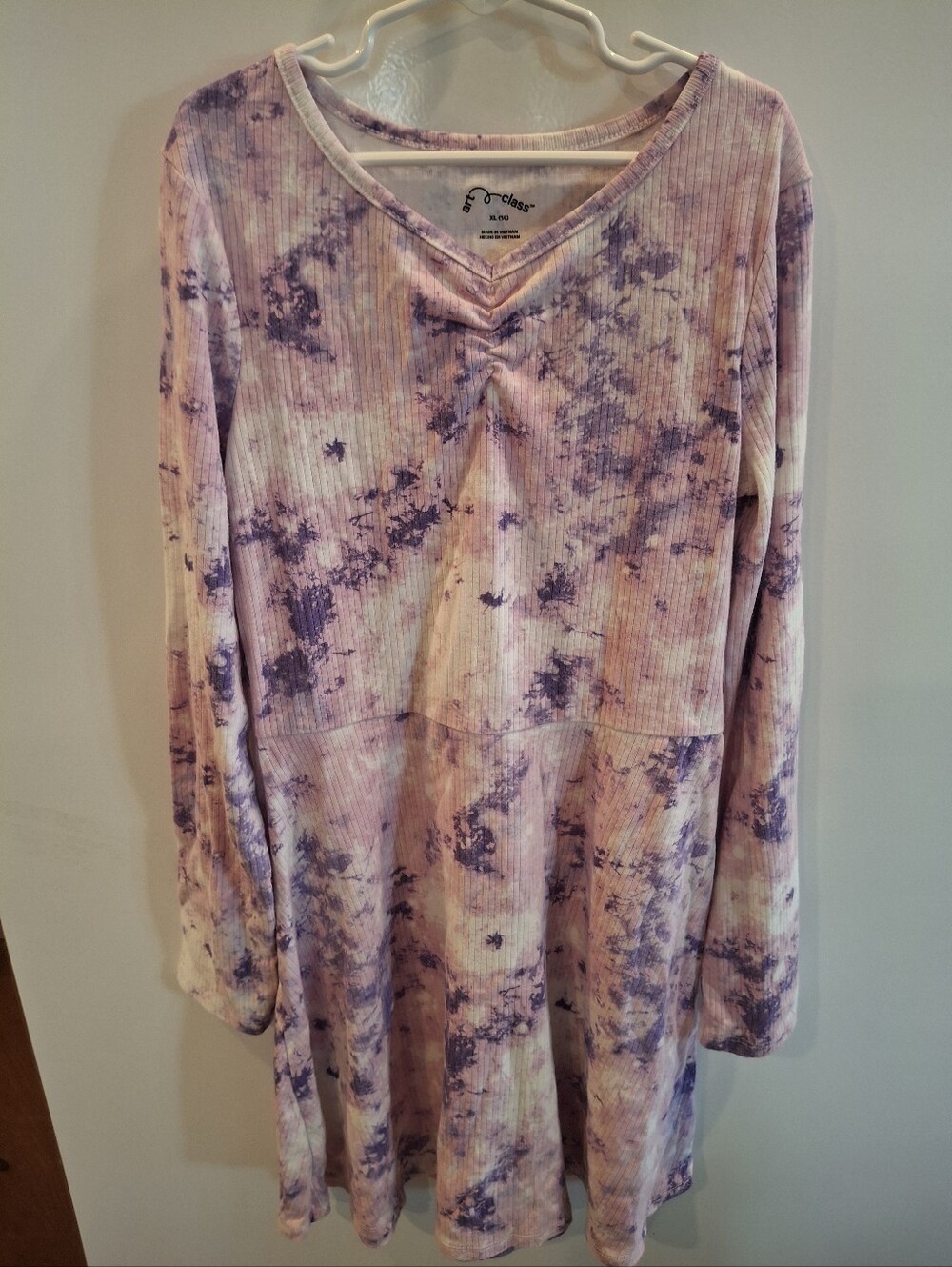 art class Lavender Tie-Dye Ribbed V-Neck Tunic Dress